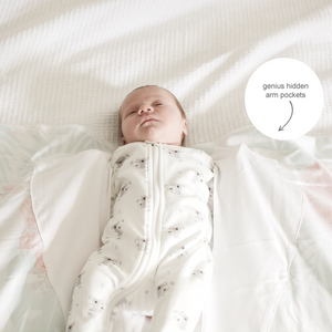 Newborn swaddle blanket with genius arm pockets