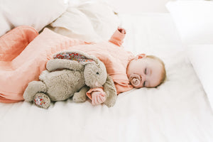 The Sleepy Hugs sleep sack for gentle swaddle transitioning, has a two way zipper top and bottom opening for easy diaper changes, the wide sack design is hip-friendly and fits a hip-dysplasia brace, helps startle reflex, perfect for tummy rollers.