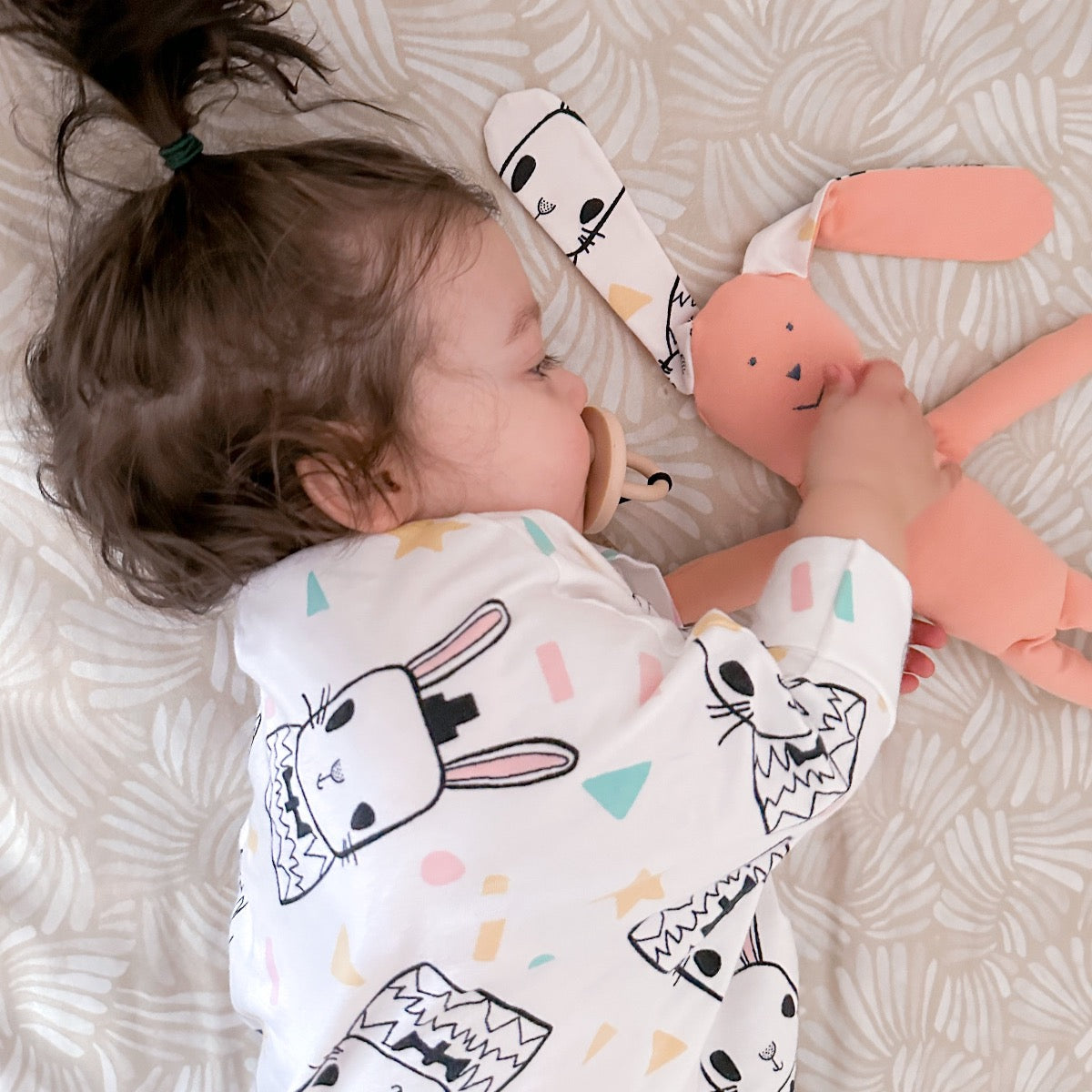 organic pink bunny doll with drawer bed