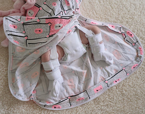 Baby sleeping sack for babies that need to wear a hip dysplasia harness brace