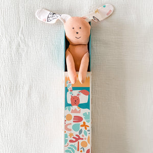 organic pink bunny doll with drawer bed