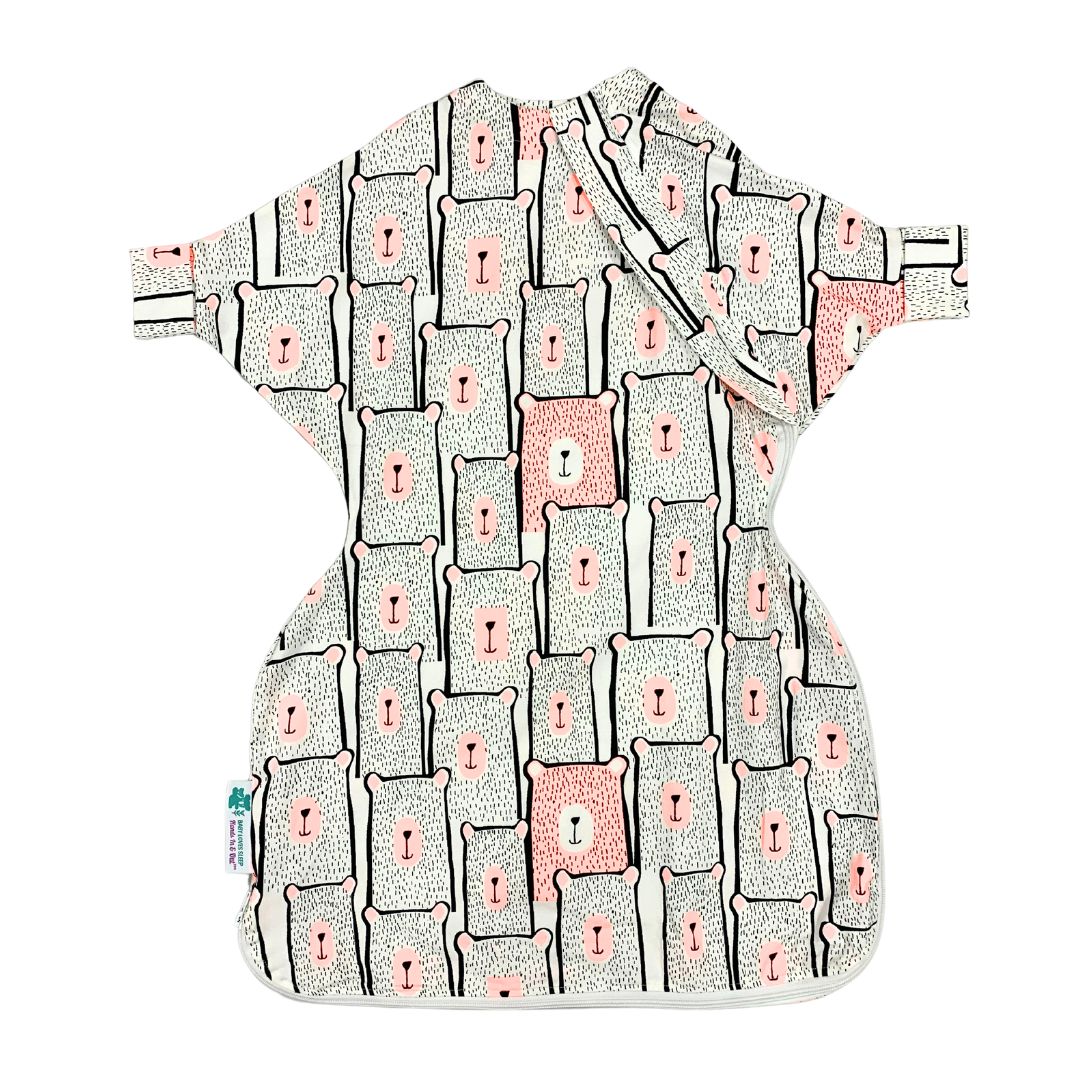 Pink bears organic baby sleep sack with sleeves for all seasons