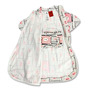 All seasons organic cotton baby swaddle sack with belly band for safe swaddle transitioning.