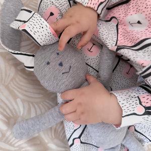 soft organic grey bunny doll for toddlers
