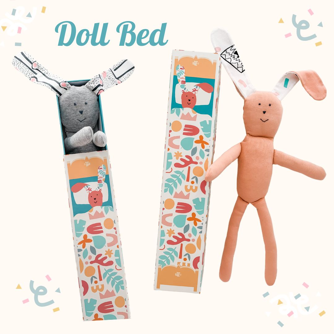 Adorable drawer style doll bed for soft dolls for toddler playtime