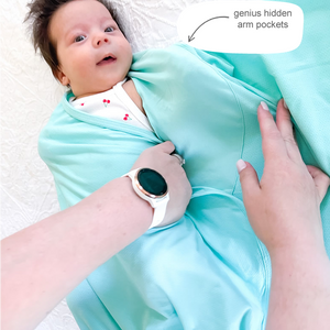 Newborn swaddle blanket with genius arm pockets