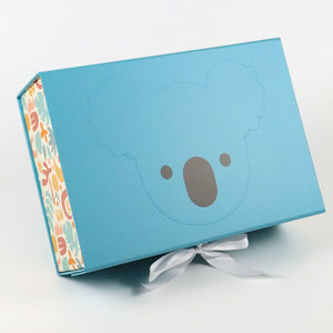 A modern baby keepsake box with a koala embossing designed by Baby Loves Sleep