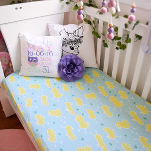 Cotton jersey fitted crib sheets made using 100% GOTS organic cotton, super soft, lightweight, breathable, crease free