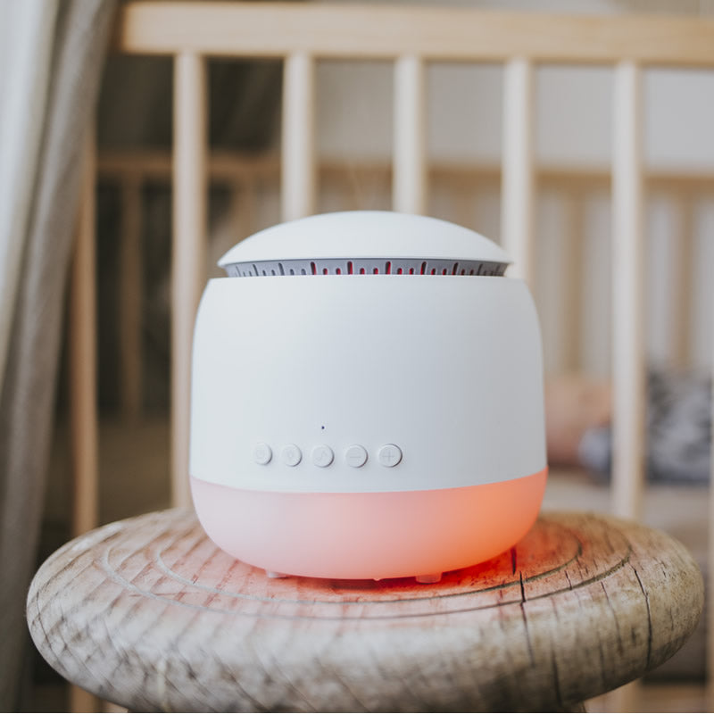 Aroma Snooze Sleep Aid Vaporizer - Diffuser, Red/Orange LED Light, built in Air Purifier and Ioniser, 5 sounds - rain showers, lullabies, pink noise, heartbeat, Voice/Sound Recorder, baby shusher