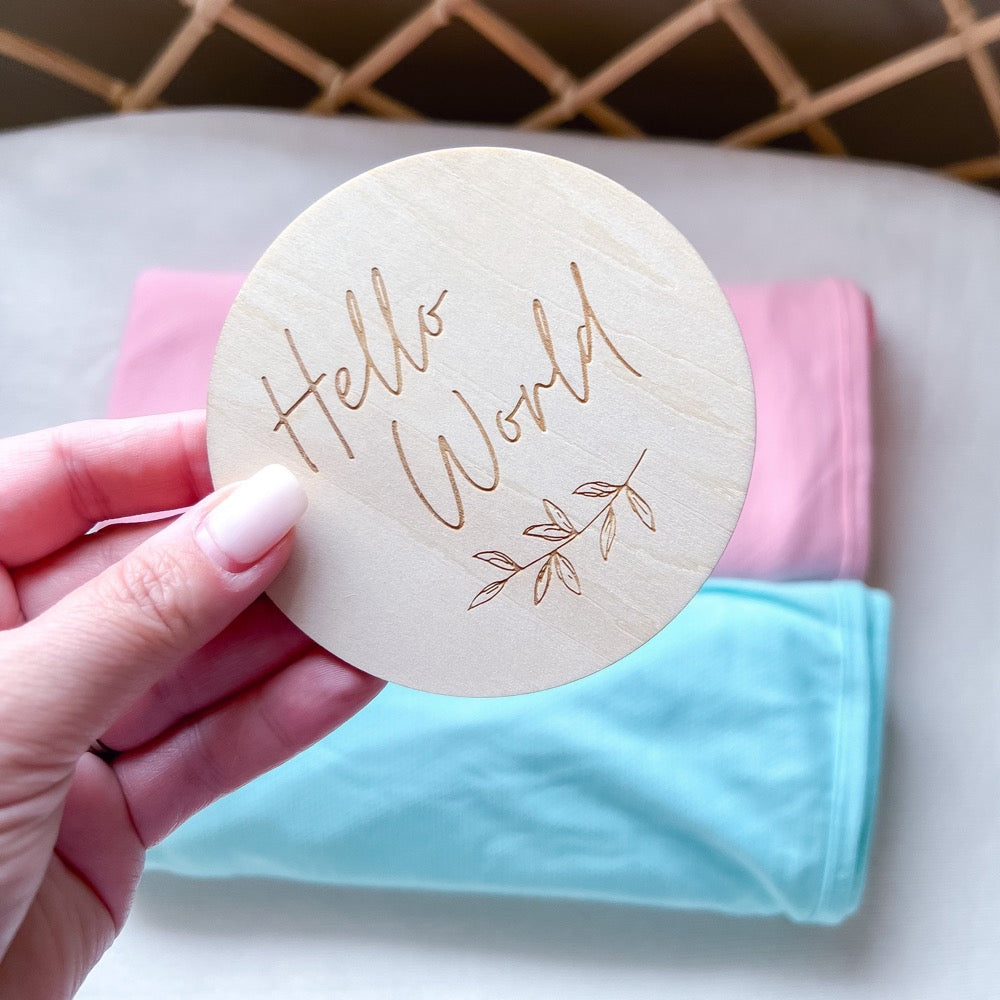 Hello World wooden milestone disc