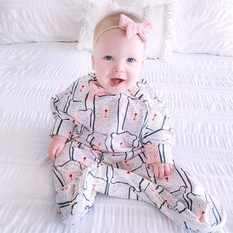 All Seasons pinky bears organic baby sleep sack with sleeves