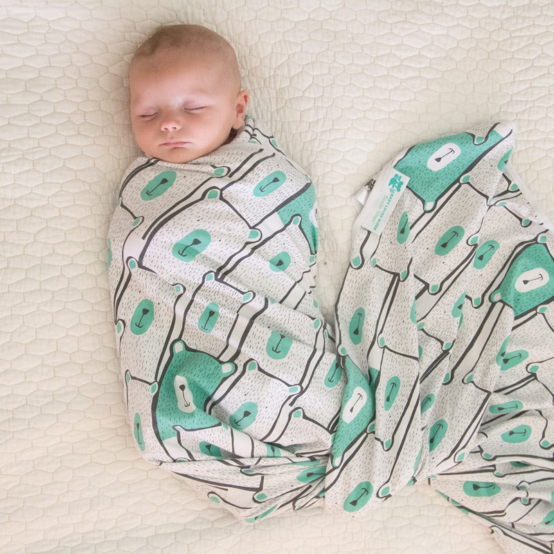 Koala Hugs Newborn Swaddle Blanket with Arm Pockets Minty Bears